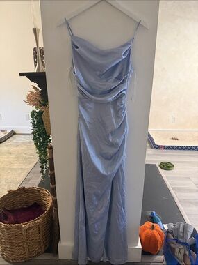Birdy Grey Light Blue Satin Cowl Maxi Dress